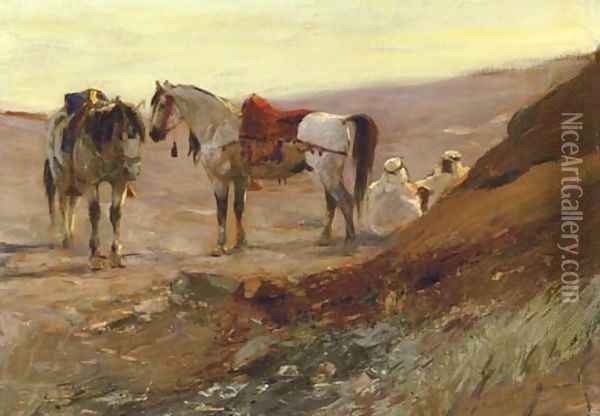A Halt in the Desert Oil Painting - Wilhelm Kuhnert