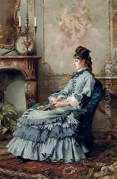 A seated girl in an elegant blue dress Oil Painting - Frederick Hendrik Kaemmerer