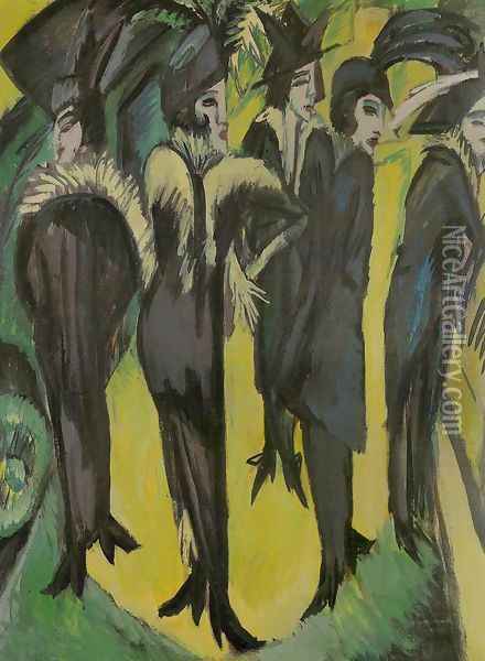 Five Women in the Street Oil Painting - Ernst Ludwig Kirchner