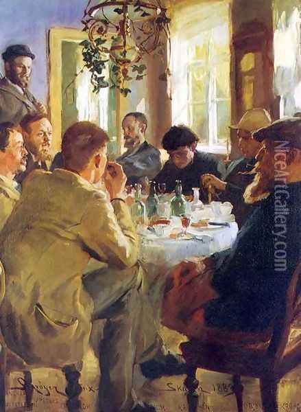 Almuerzo con pintores de Skagen Oil Painting - Peder Severin Kroyer