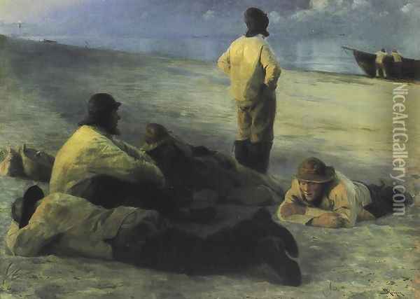 Fishermen on the Beach Oil Painting - Peder Severin Kroyer