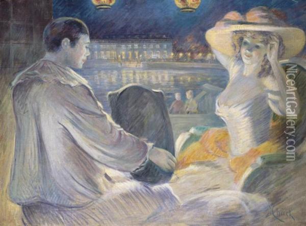 Pierrot Et L'elegante Au Chapeau Oil Painting - Jules Cheret