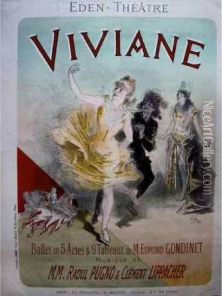 Eden Theatre. Viviane. Ballet... Musique De Mm. Raoul Pugno Et Clement Lippacher. 1886 Oil Painting - Jules Cheret