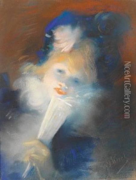 Cheret Jeune Femme A L'eventail Oil Painting - Jules Cheret