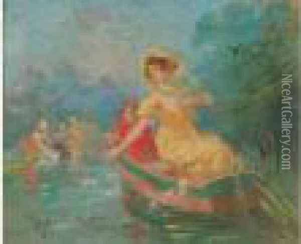 Elegantes En Barque Oil Painting - Jules Cheret