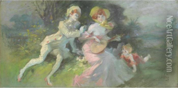 La Joueuse De Mandoline Oil Painting - Jules Cheret