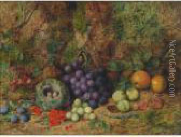 Grapes, Plums, Apples And A Bird
