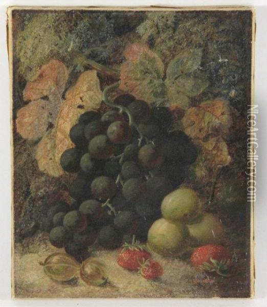 Grapes And Other Fruit On A Mossy Bank Oil Painting - Oliver Clare