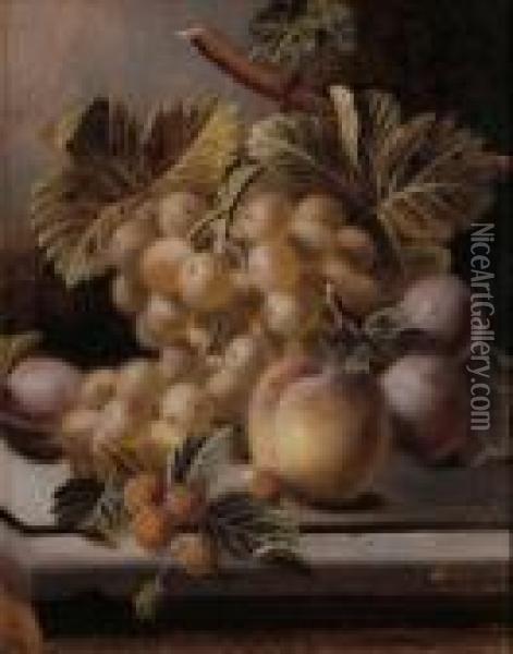 Still Life Of Fruit On A Ledge Oil Painting - Oliver Clare