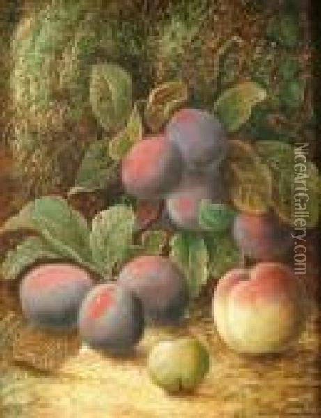 Still Life With Plumsand Other Fruit Oil Painting - Oliver Clare