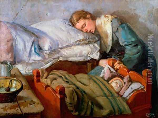 Sleeping Mother Oil Painting - Christian Krohg
