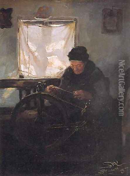 Anciana en la rueca Oil Painting - Peder Severin Kroyer