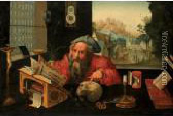 Saint Jerome In His Study Oil Painting - Pieter Coecke Van Aelst