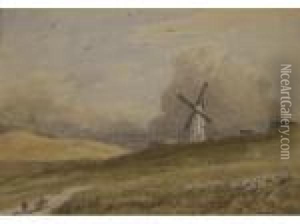 A Windmill, Possibly On The Downs At Brighton Oil Painting - John Constable