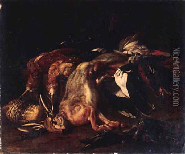 A dead hare and dead snipe Oil Painting - Jacob van der (Giacomo da Castello) Kerckhoven