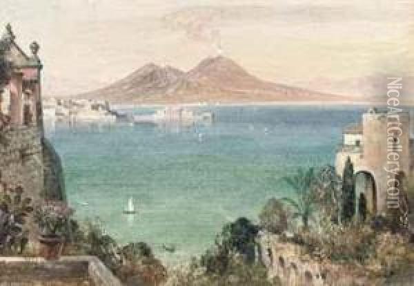 Vesuvius And Castel Del Ovo, Seen From Villa Cedroni,posillippo Oil Painting - Edward William Cooke