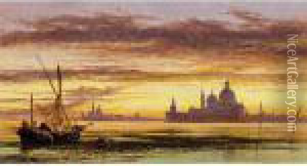 Sunset Sky, Salute And San Giorgio Maggiore Oil Painting - Edward William Cooke