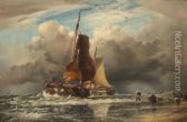 Dutch Trawlers Landing Fish At Egmont Oil Painting - Edward William Cooke