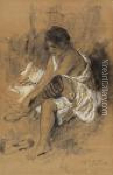 Strumpfanziehendes Madchen (nach Dem Bade) Oil Painting - Lovis (Franz Heinrich Louis) Corinth