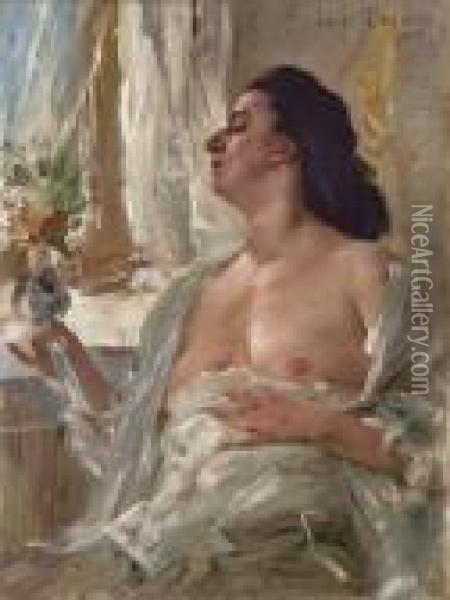 Weiblicher Halbakt Am Fenster Oil Painting - Lovis (Franz Heinrich Louis) Corinth