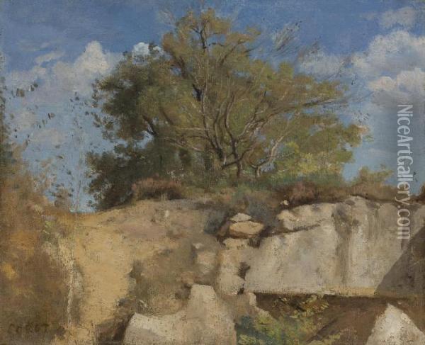 Fontainebleau, Sommet De Carriere Boisee Oil Painting - Jean-Baptiste-Camille Corot