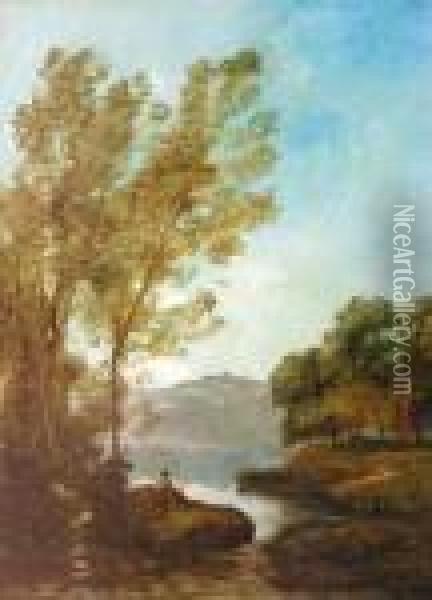 < Pecheur A La Ligne >, Oil Painting - Jean-Baptiste-Camille Corot