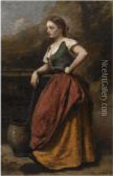 Jeune Femme A La Fontaine Oil Painting - Jean-Baptiste-Camille Corot