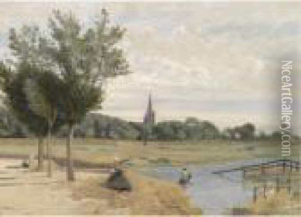 L'abreuvoir; Vue Prise Pres Des Remparts, Avec La Tour De Lalanterne, La Rochelle Oil Painting - Jean-Baptiste-Camille Corot