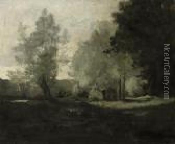 A Wooded Landscape Oil Painting - Jean-Baptiste-Camille Corot