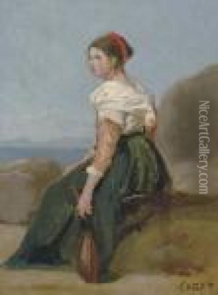 Femme Assise, Tenant Une Mandoline Oil Painting - Jean-Baptiste-Camille Corot