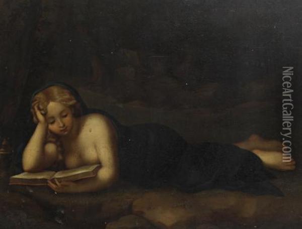 Saint Mary Magdalene Reading In A Landscape Oil Painting - Correggio, (Antonio Allegri)