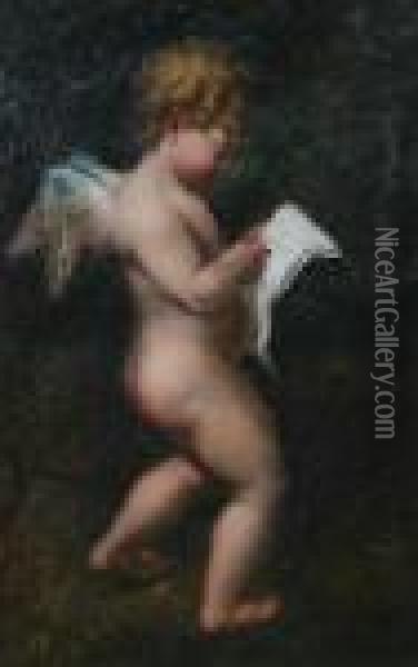 Cupid Perusing A Letter, Oil On Canvas Oil Painting - Correggio, (Antonio Allegri)
