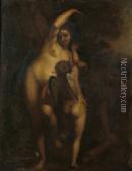 Venus And Pan Disarming Cupid Oil Painting - Correggio, (Antonio Allegri)