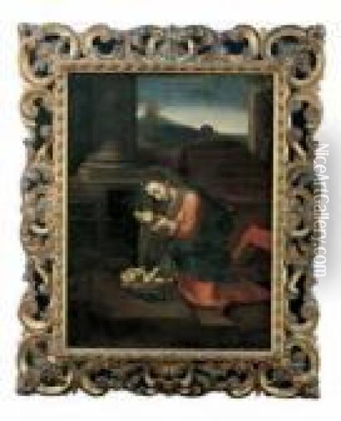Madonna Das Kind Anbetend. Oil Painting - Correggio, (Antonio Allegri)