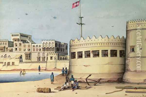 View of Mocha from the Jetty from an Original drawing by Lieutenant Carlefs IN Oil Painting - J. Kirk