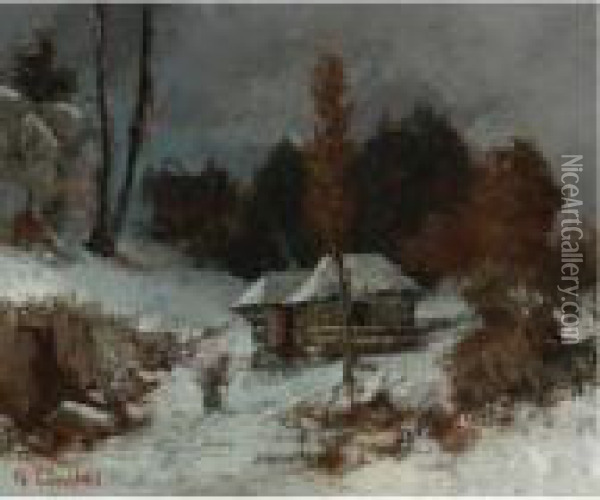 Porteuse De Fagots Dans Un Paysage De Neige Oil Painting - Gustave Courbet