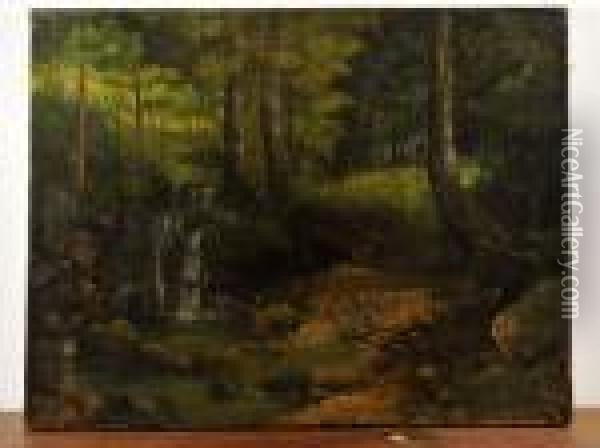 Dunkle Waldlandschaft Mit Wasserfall Oil Painting - Gustave Courbet