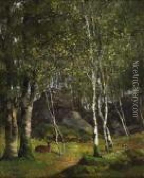 Resting Deer In A Forest Glade Oil Painting - Gustave Courbet
