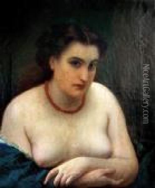 Portrait De Femme Au Collier Rouge Denudee Jusqu'a La Taille Oil Painting - Gustave Courbet