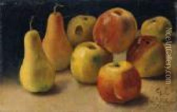 Fruchtestilleben. Auf Einer Tischplatte Apfel Und Birnen. Oil Painting - Gustave Courbet
