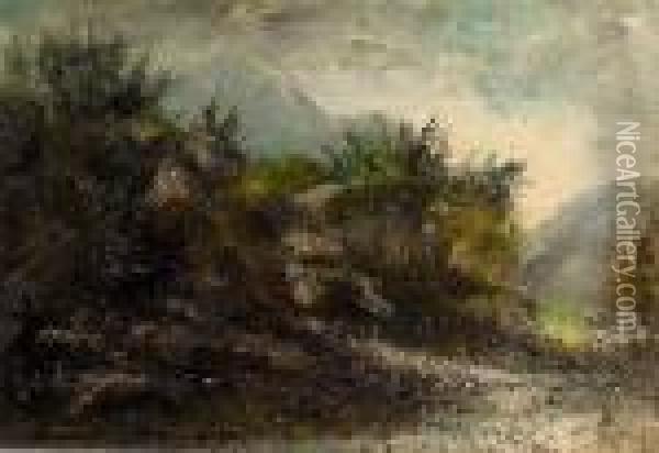 Abendliche Landschaft Mit Buschen. Oil Painting - Gustave Courbet