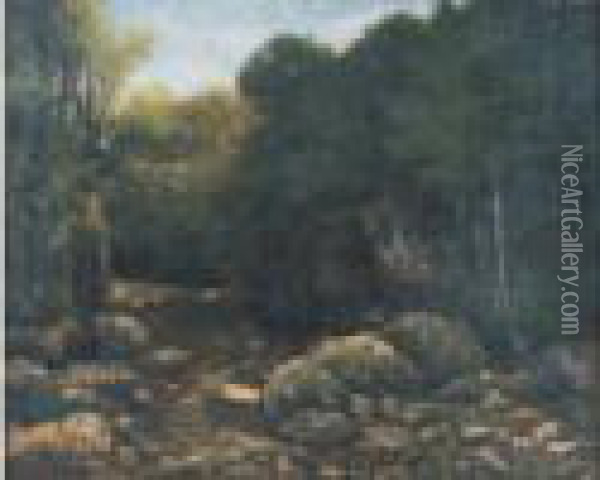 Sous Bois Avec Une Riviere, Vers 1873 Oil Painting - Gustave Courbet