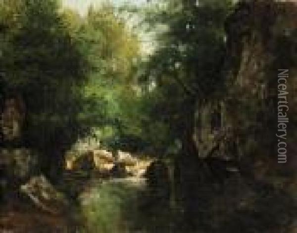 Le Ruisseau De Plaisir-fontaine Oil Painting - Gustave Courbet