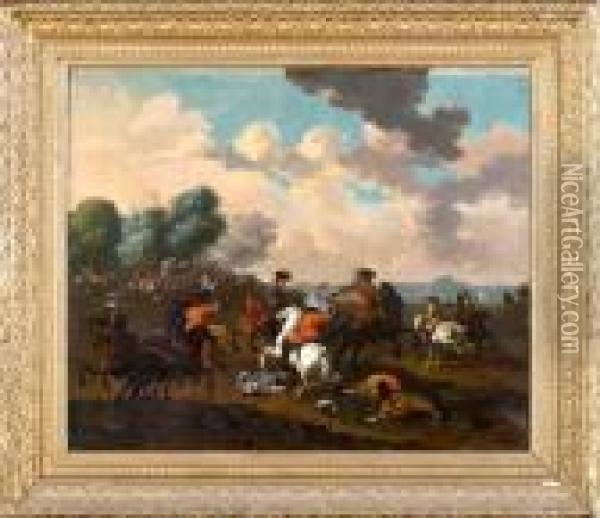 Scena Di Battaglia Tra Cavalieri Cristiani Oil Painting - Jacques Courtois Le Bourguignon