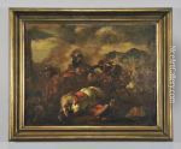 Battaglia Tra Cavalieri Oil Painting - Jacques Courtois Le Bourguignon