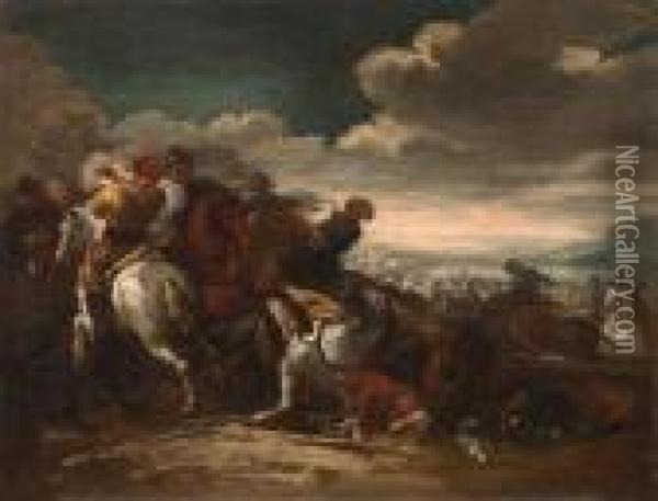 Battaglia Tra Cavalieri Imperiali E Turchi Oil Painting - Jacques Courtois Le Bourguignon
