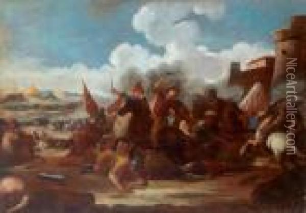 Reitergefecht Zwischen Christen Und Turken Vor Den Mauern Einerstadt Oil Painting - Jacques Courtois Le Bourguignon
