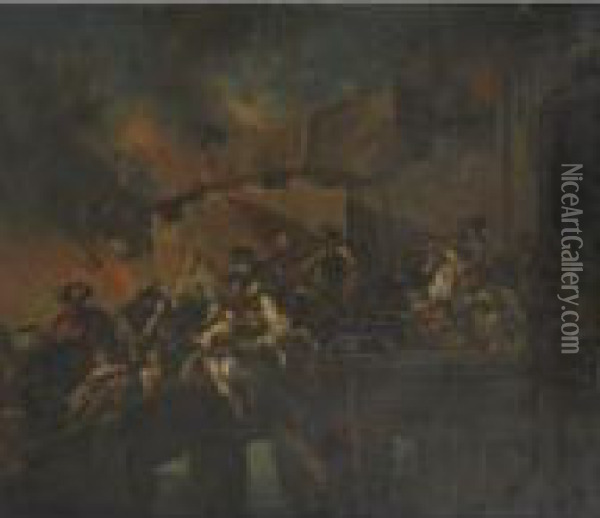 Attack Of The Turks Oil Painting - Jacques Courtois Le Bourguignon