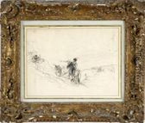 Figure On Horseback In A Landscape Oil Painting - David Cox
