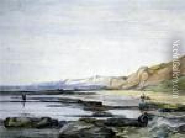 Coastal Landscape At Low Tide Oil Painting - David Cox